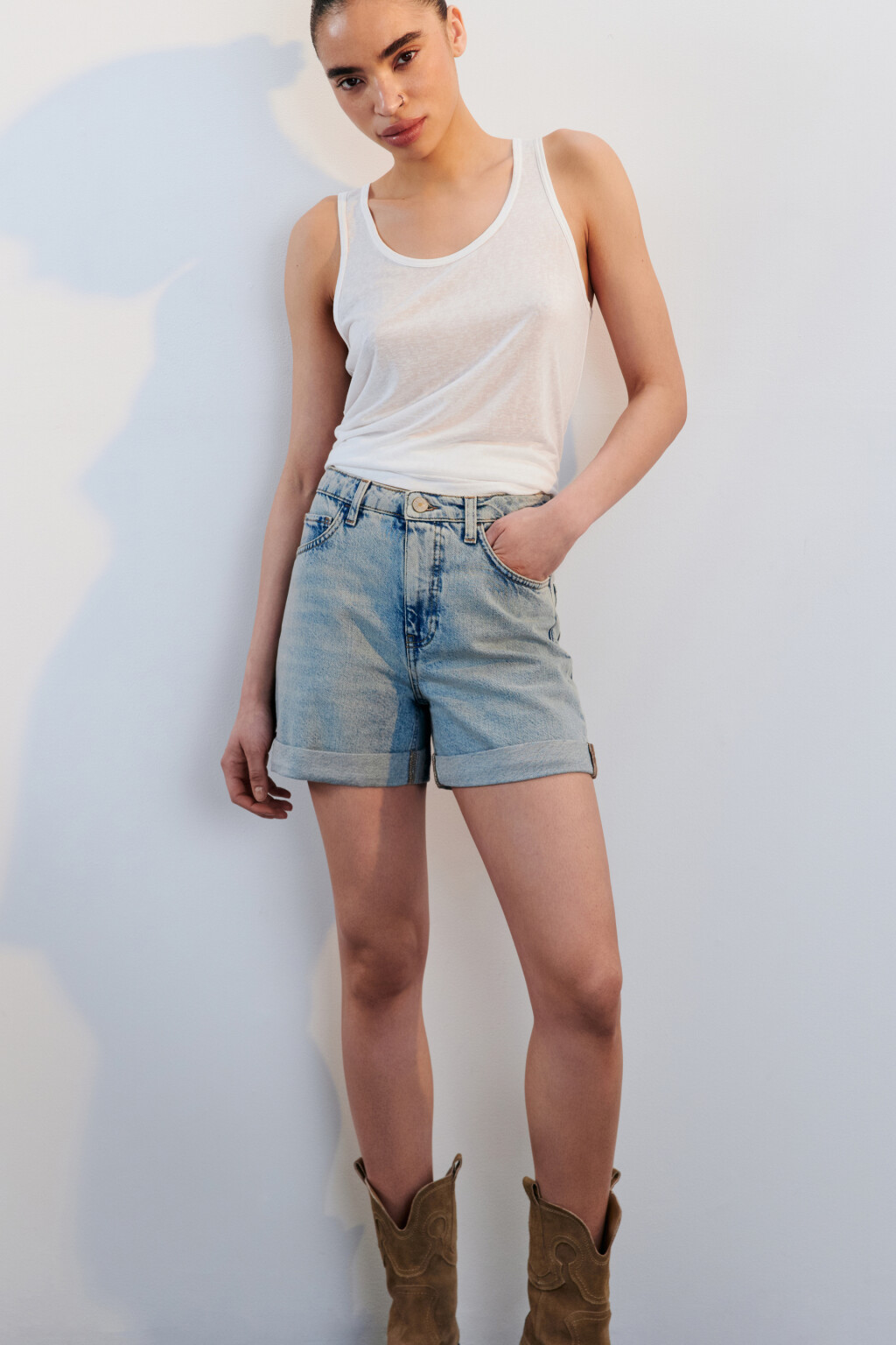 Шорты mom fit джинсовые с подворотами - цвет синий - 1