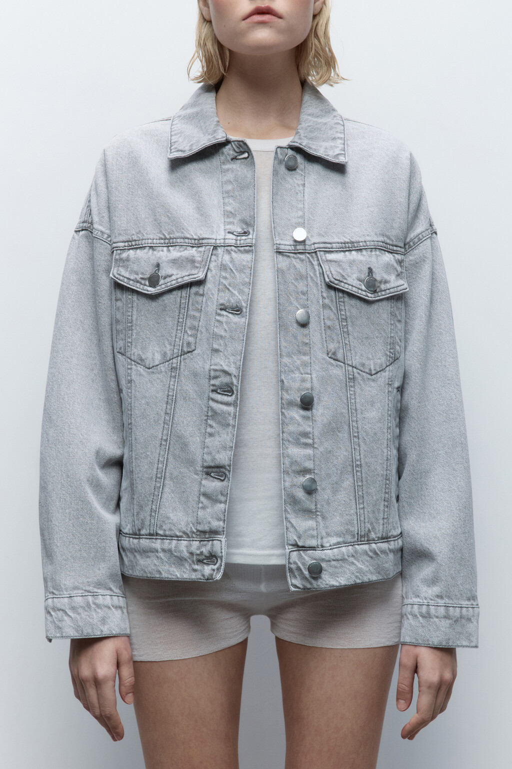 Куртка oversize джинсовая с карманами - цвет серый - 1