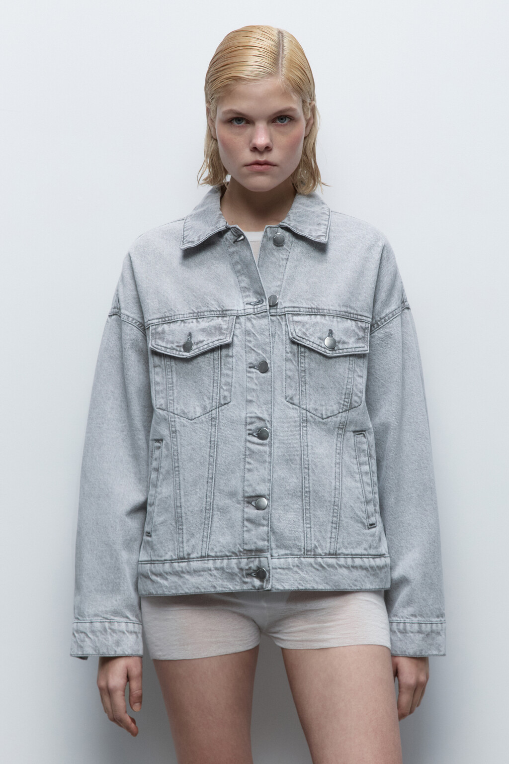 Куртка oversize джинсовая с карманами - цвет серый - 2