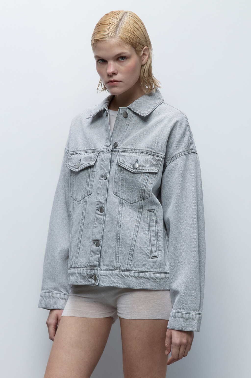 Куртка oversize джинсовая с карманами - цвет серый - 3