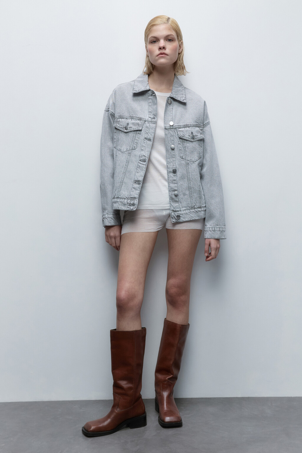 Куртка oversize джинсовая с карманами - цвет серый - 5