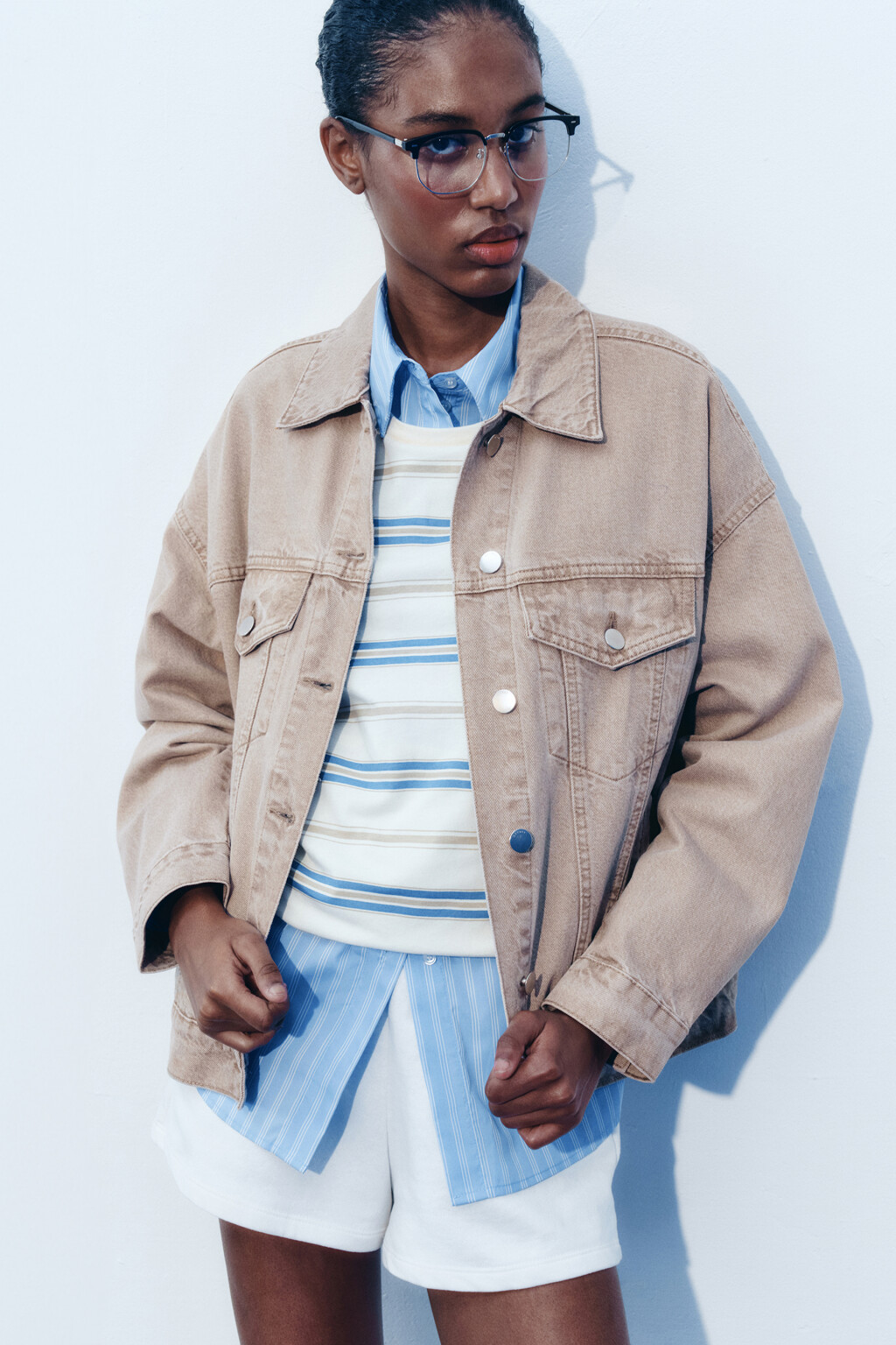 Куртка oversize джинсовая с карманами - цвет бежевый - 9