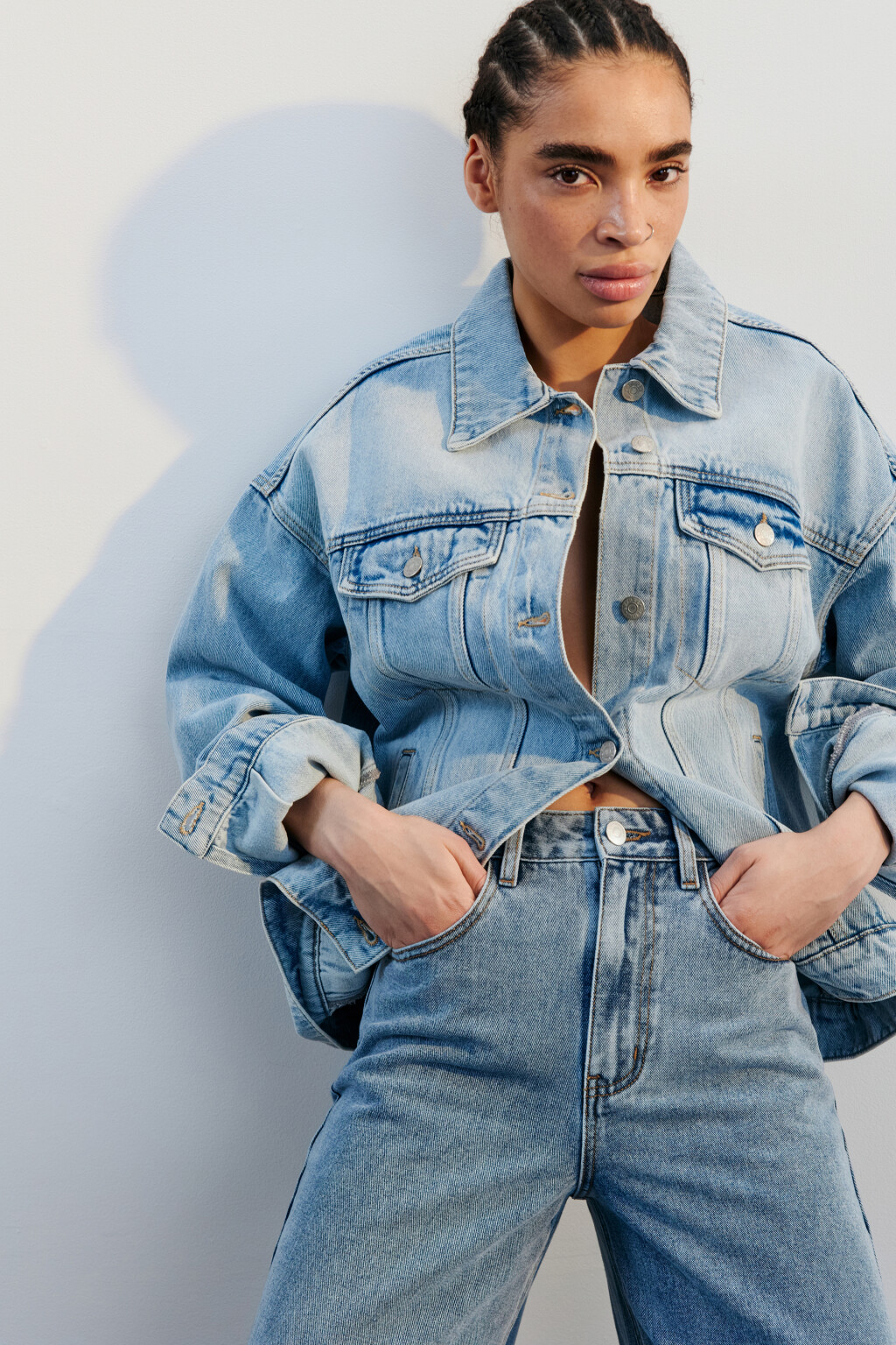 Куртка-рубашка oversize джинсовая - цвет голубой - 1