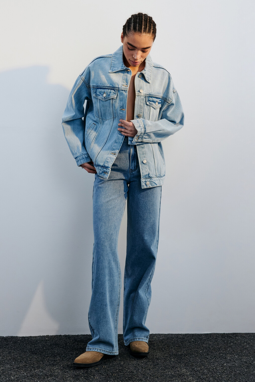 Куртка-рубашка oversize джинсовая - цвет голубой - 4