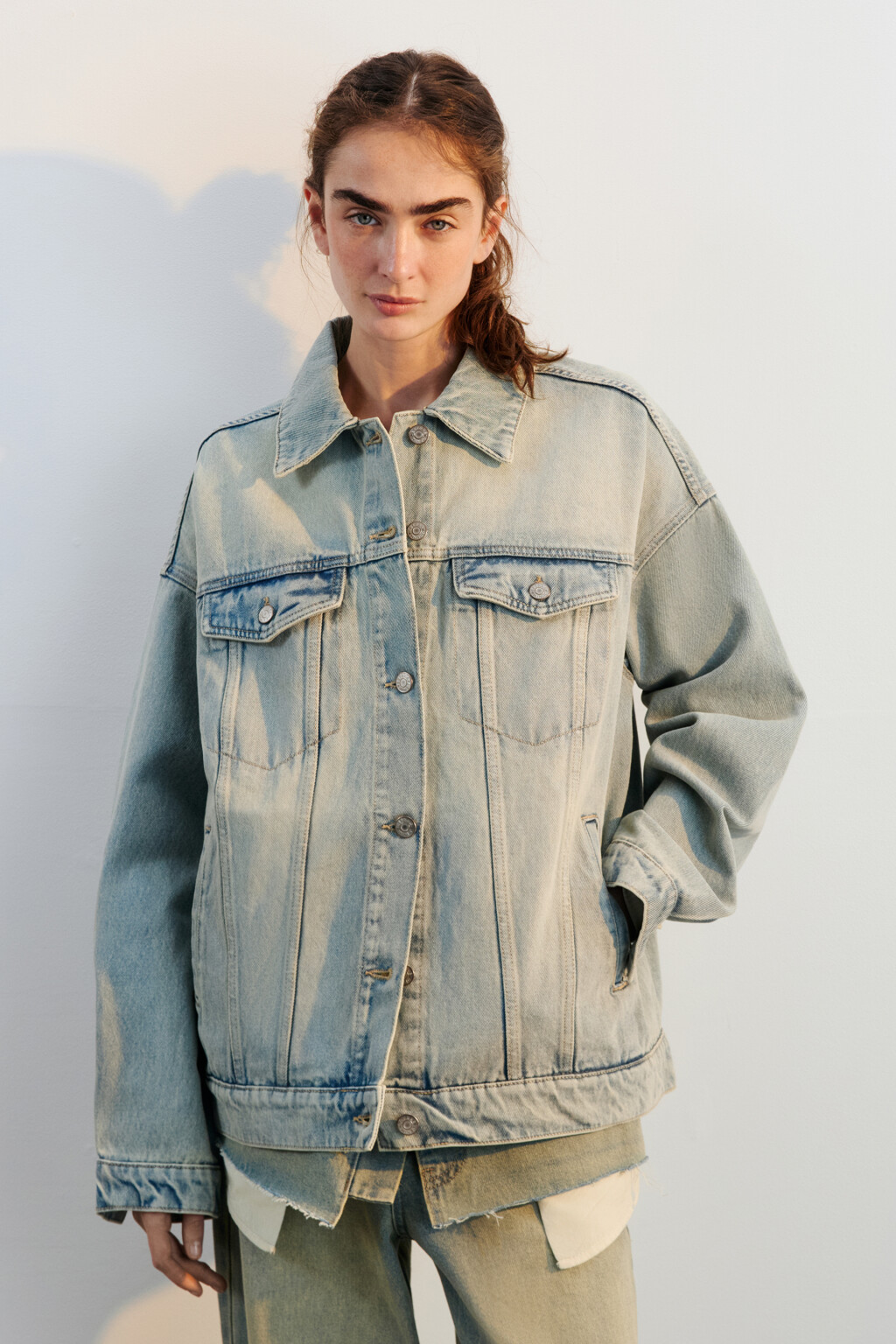 Куртка-рубашка oversize джинсовая - цвет синий - 4