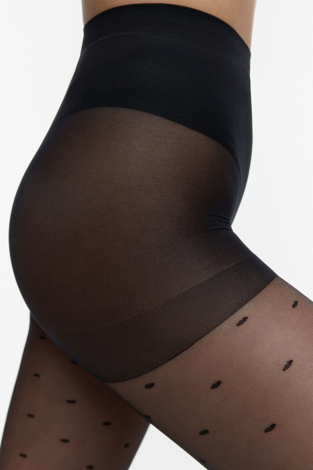 Колготки капроновые тонкие в горошек - цвет черный - 3