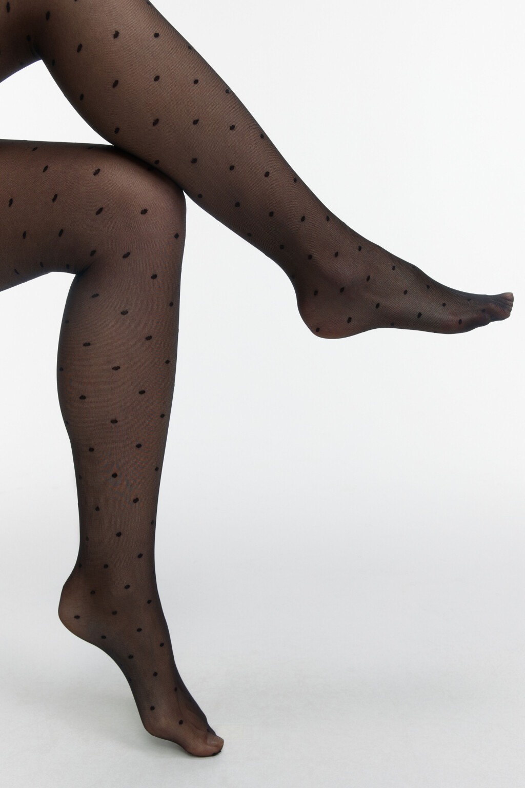 Колготки капроновые тонкие в горошек - цвет черный - 5