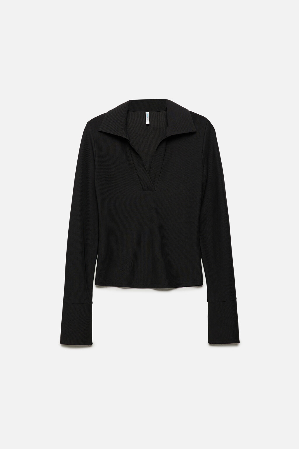 Лонгслив облегающий с воротником-поло и разрезами - цвет черный - 8