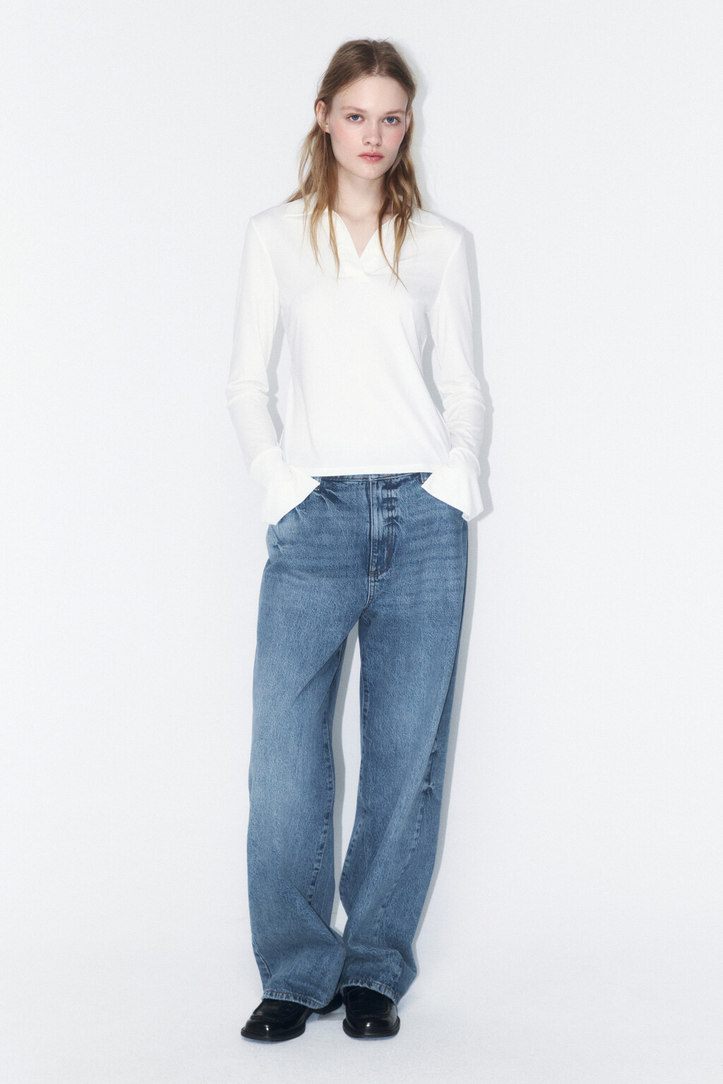 Лонгслив-поло облегающий с разрезами - цвет белый - 4