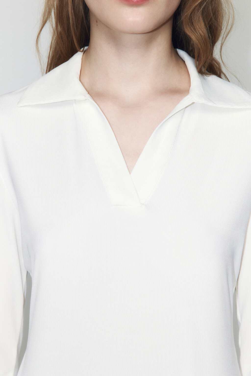 Лонгслив-поло облегающий с разрезами - цвет белый - 5