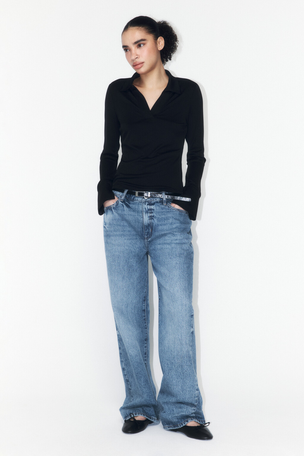 Лонгслив-поло облегающий с разрезами - цвет черный - 4