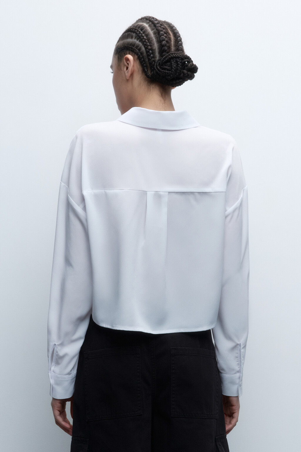 Блузка-рубашка свободная укороченная - цвет белый - 4