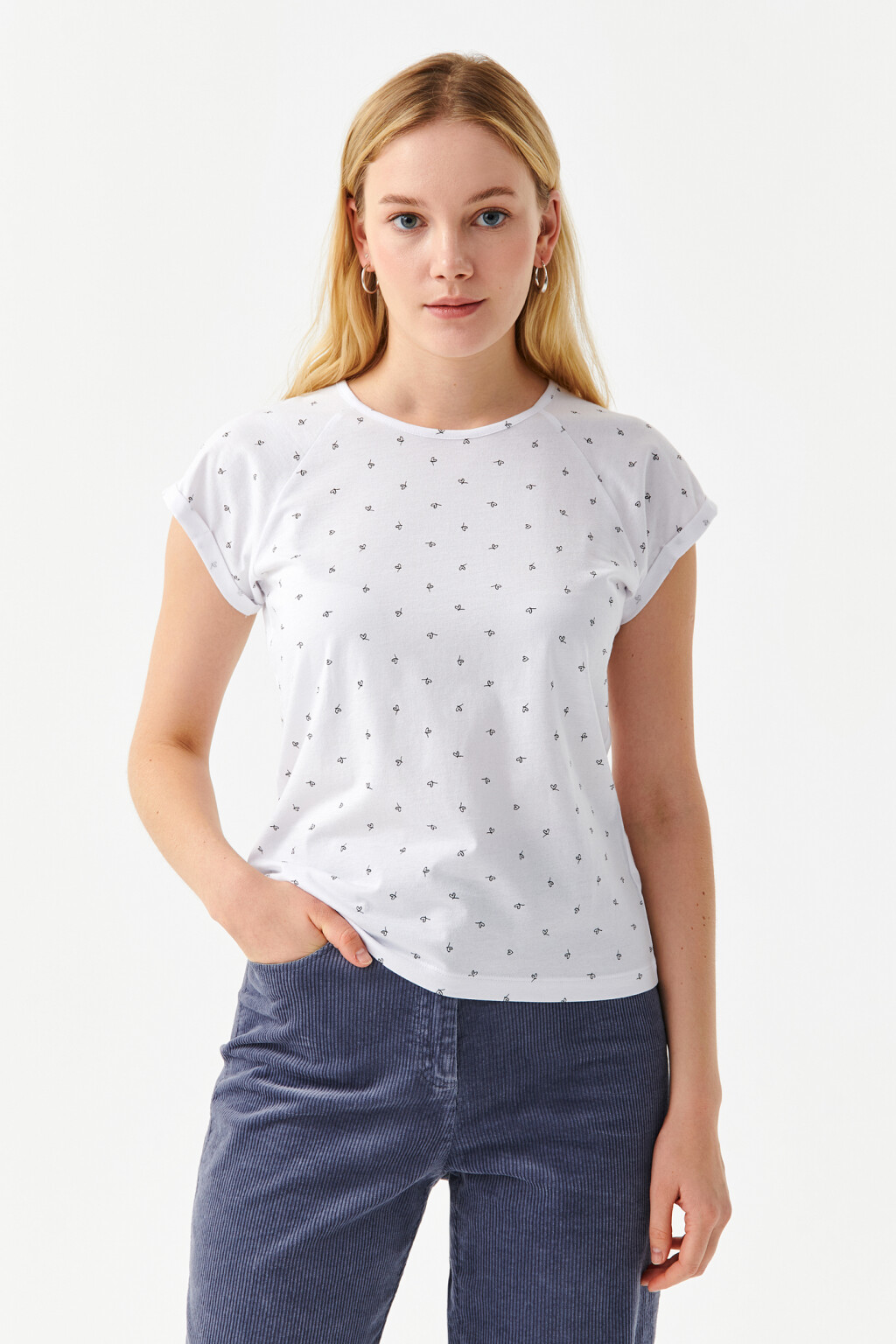 Футболка хлопковая с рукавами реглан - цвет белый - 1