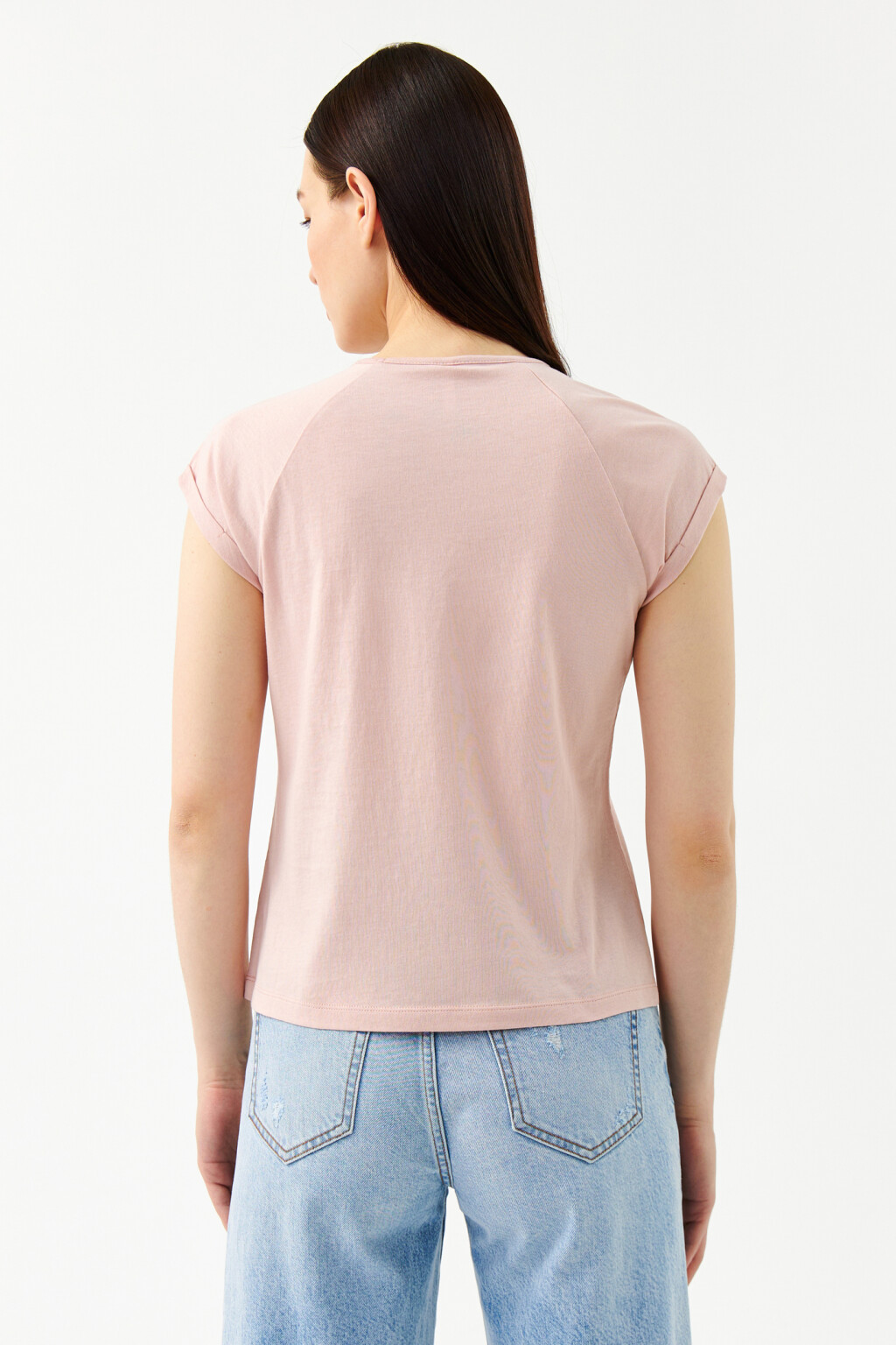 Футболка хлопковая с отворотами на рукавах - цвет розовый - 2