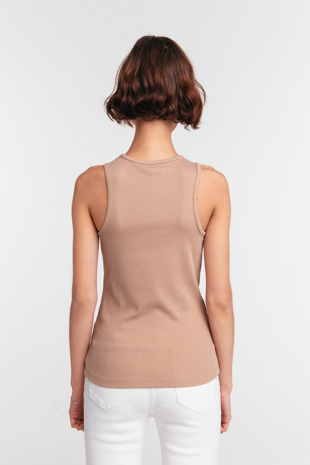 Майка хлопковая в мелкий рубчик - цвет коричневый - 5