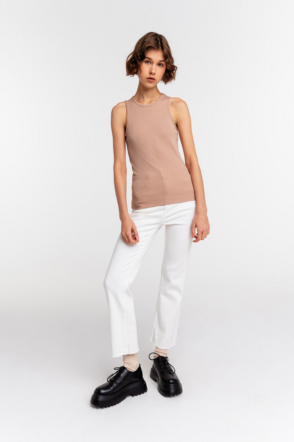 Майка хлопковая в мелкий рубчик - цвет коричневый - 6