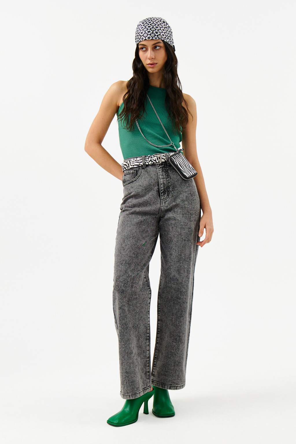 Майка хлопковая в мелкий рубчик - цвет зеленый - 4