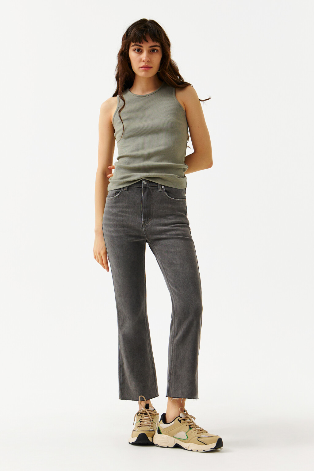 Майка хлопковая в мелкий рубчик - цвет зеленый - 4