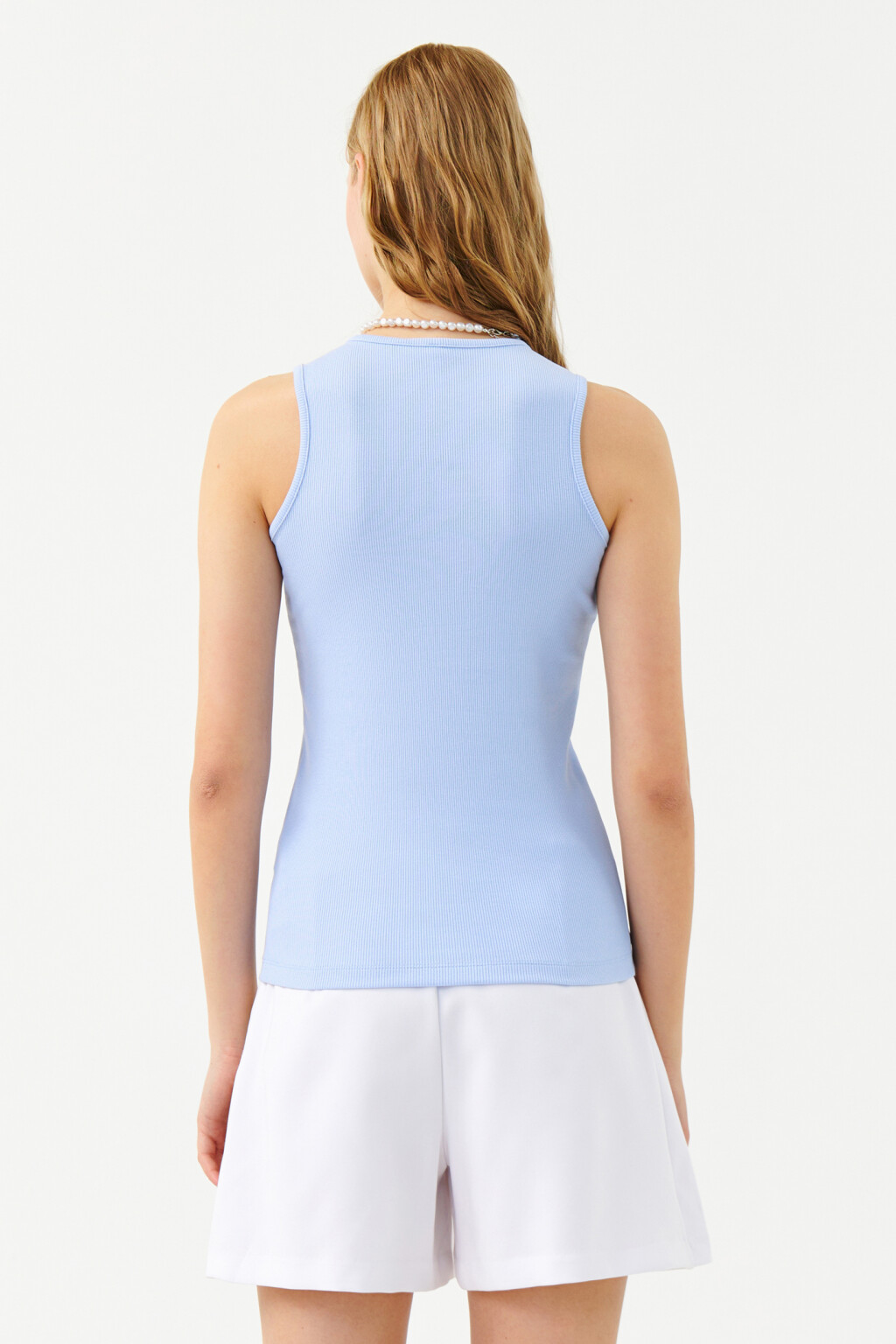 Майка хлопковая в мелкий рубчик - цвет голубой - 2