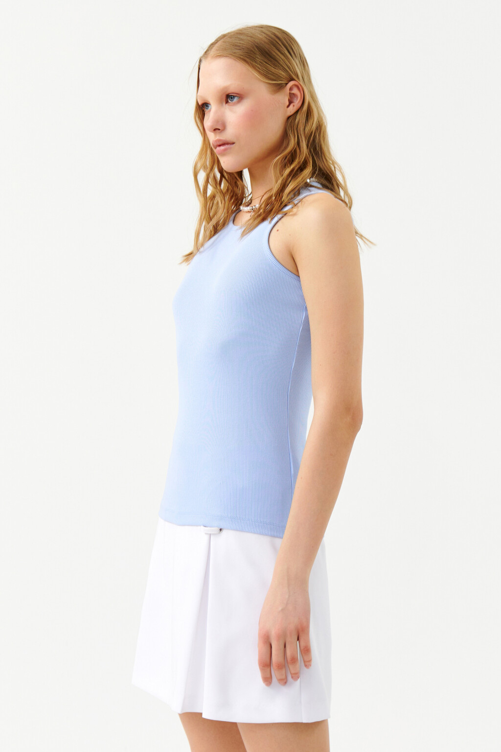 Майка хлопковая в мелкий рубчик - цвет голубой - 3