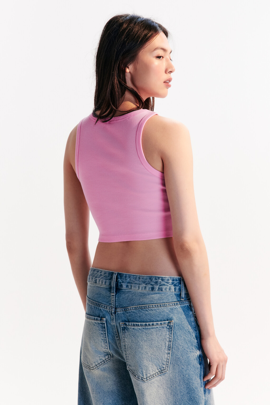 Топ-майка в рубчик на широких бретелях - цвет розовый - 3