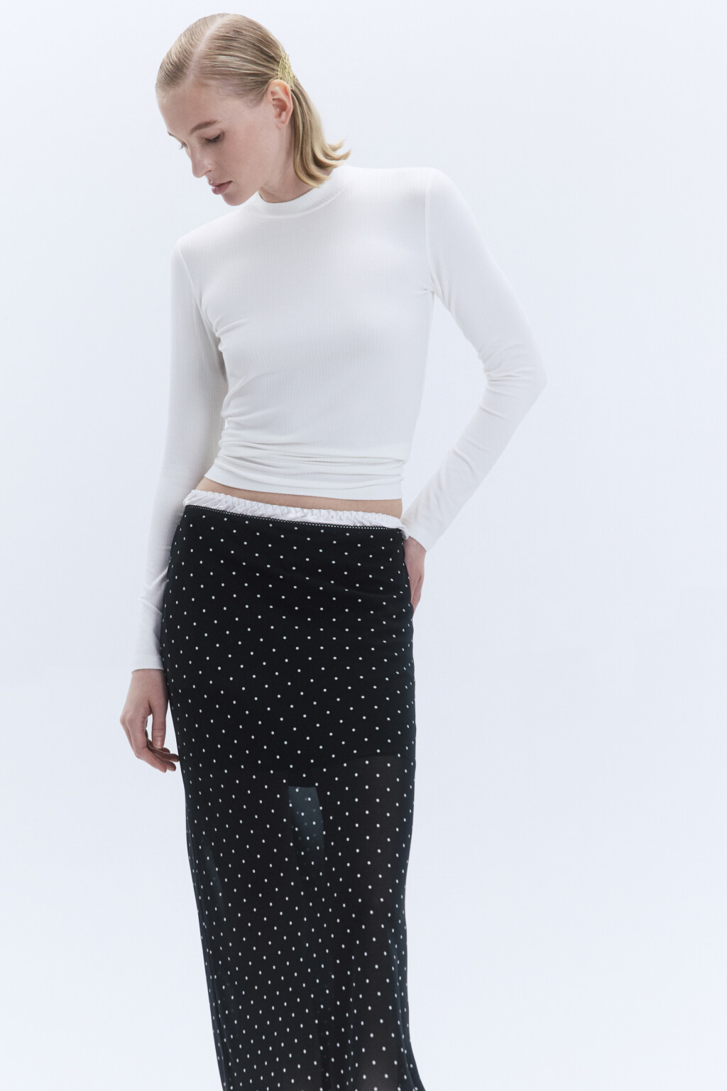 Водолазка в рубчик с коротким воротником - цвет молочный - 1