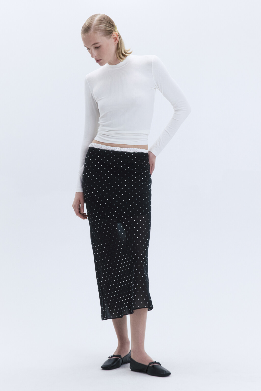 Водолазка в рубчик с коротким воротником - цвет молочный - 5