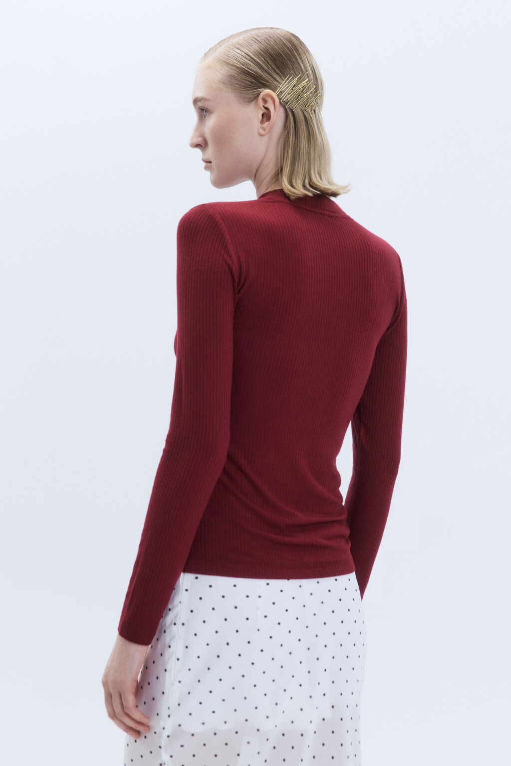 Водолазка в рубчик с коротким воротником - цвет бордовый - 4