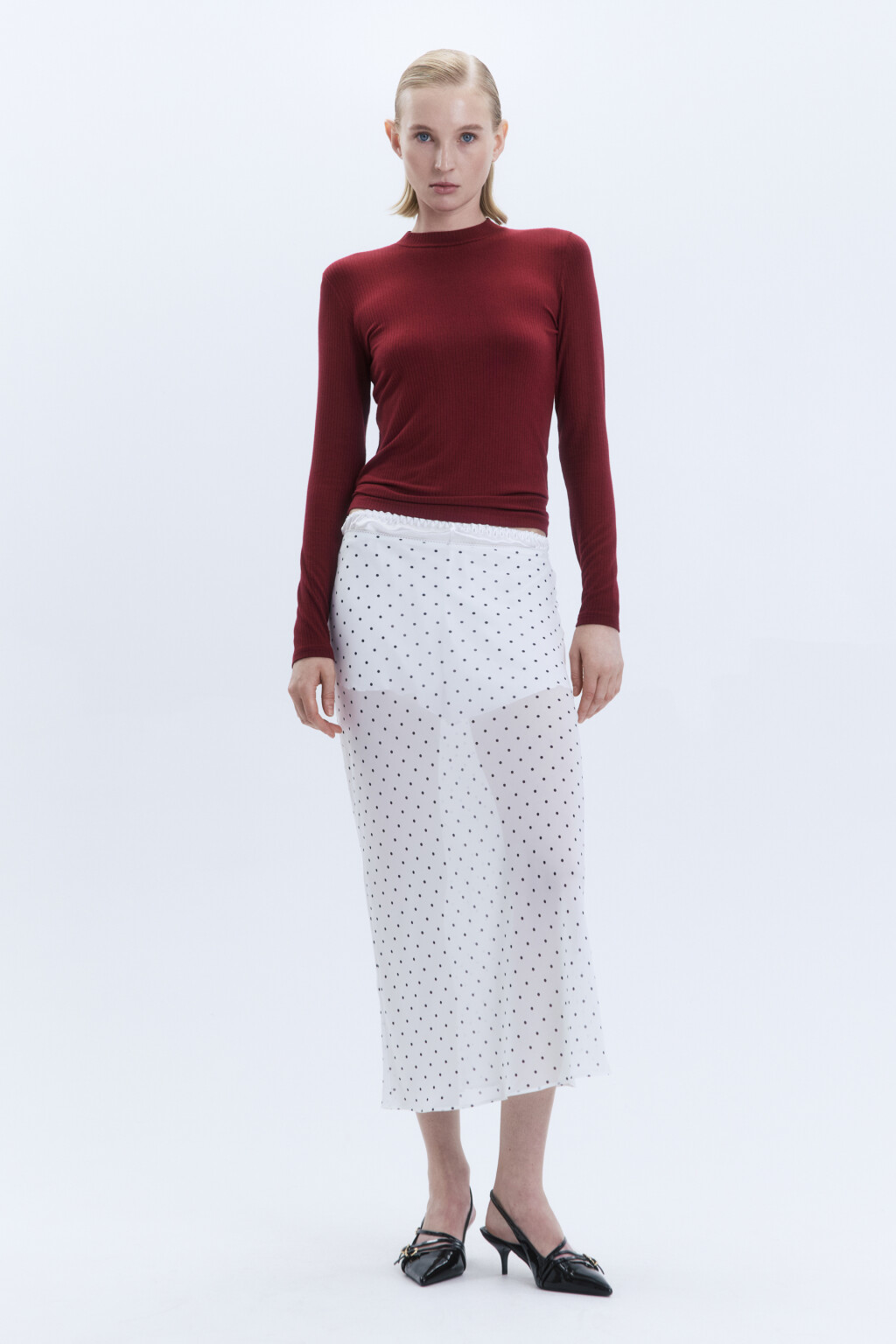 Водолазка в рубчик с коротким воротником - цвет бордовый - 5