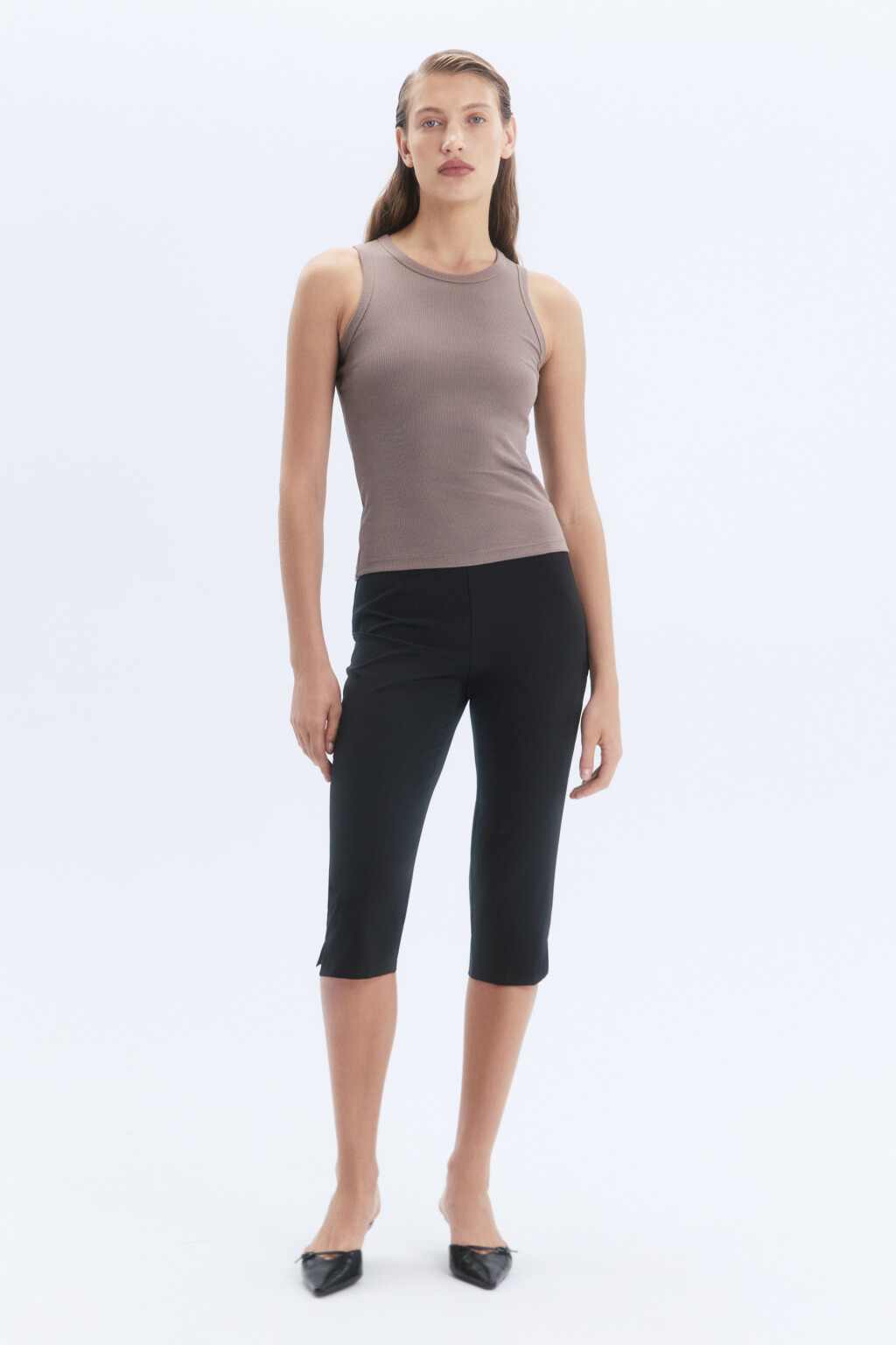 Майка RIBTOP в рубчик на широких бретелях - цвет бежевый - 6