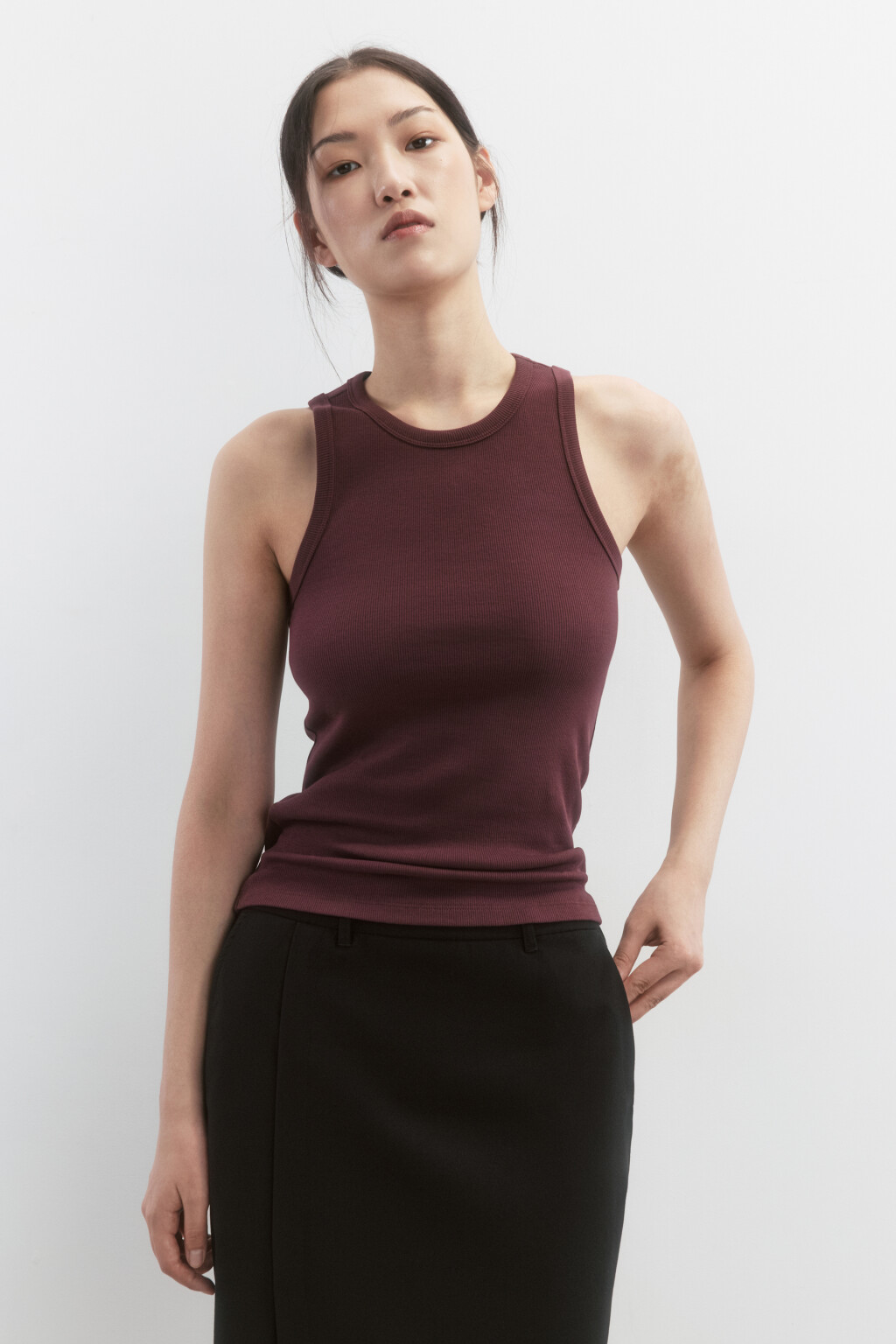 Майка RIBTOP в рубчик на широких бретелях - цвет бордовый - 2