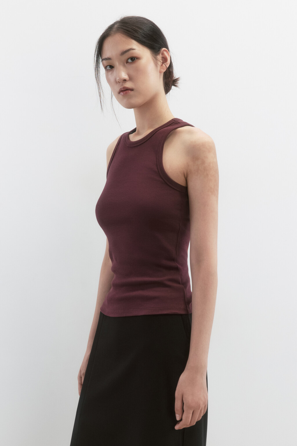 Майка RIBTOP в рубчик на широких бретелях - цвет бордовый - 3