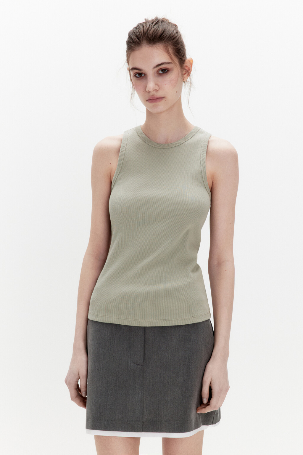 Майка RIBTOP в рубчик на широких бретелях - цвет зеленый - 2