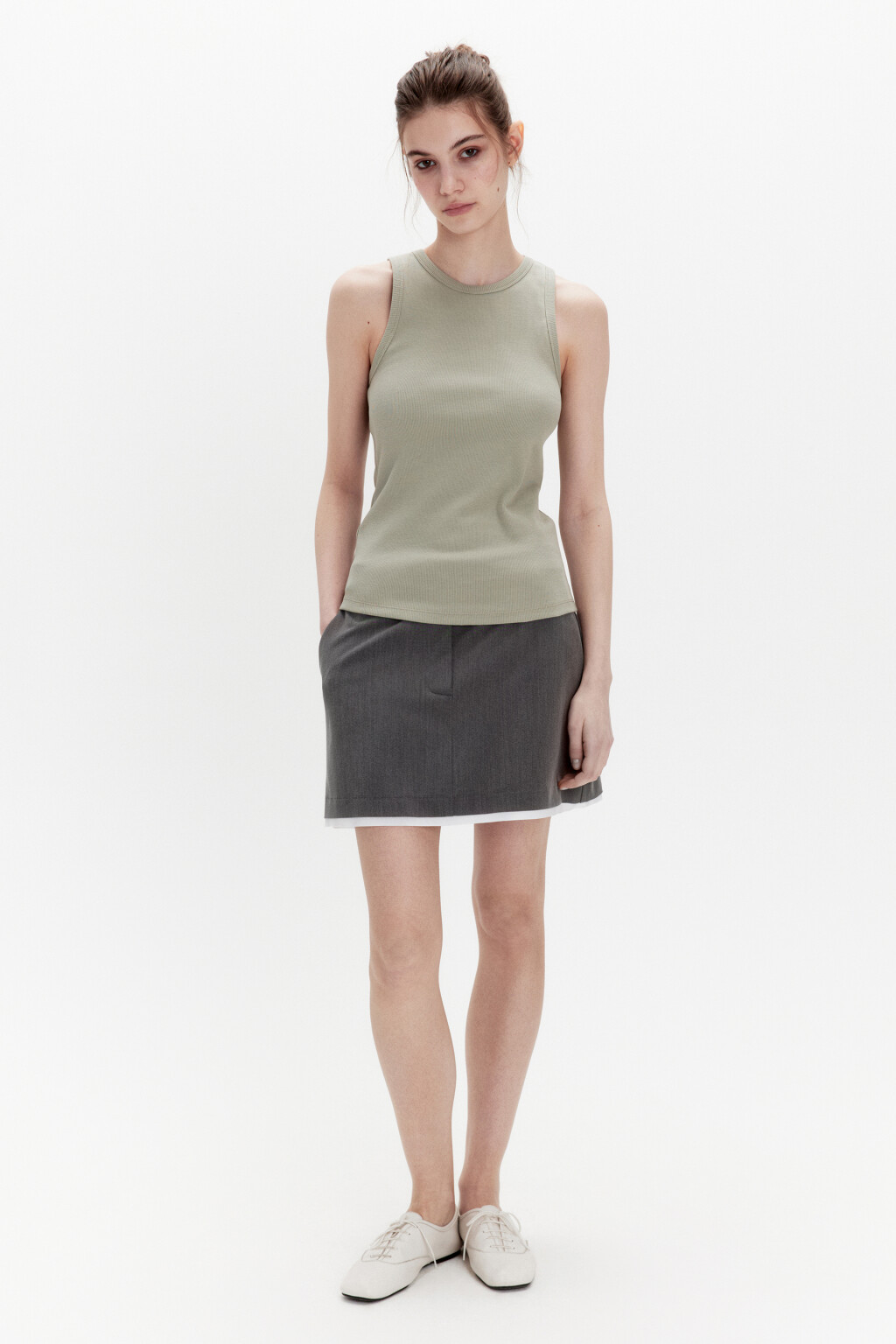 Майка RIBTOP в рубчик на широких бретелях - цвет зеленый - 4