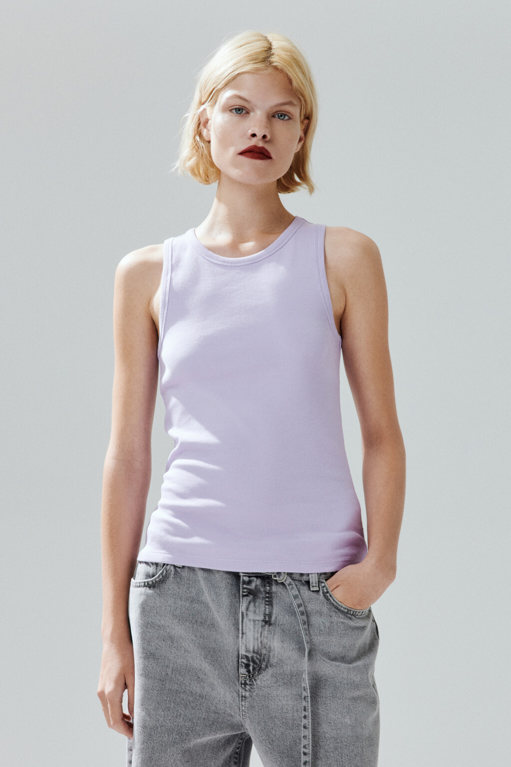 Майка RIBTOP облегающая в рубчик - цвет сиреневый - 3