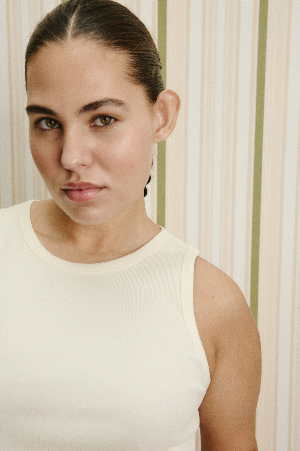 Майка базовая облегающая в рубчик - цвет бежевый - 6