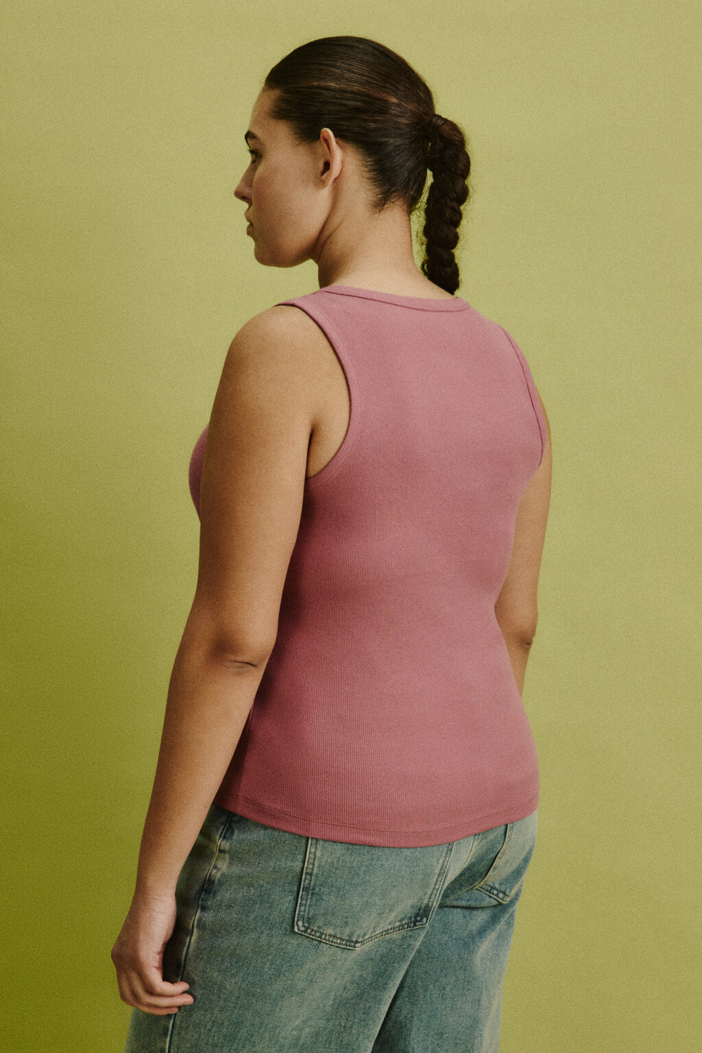 Майка базовая облегающая в рубчик - цвет розовый - 4