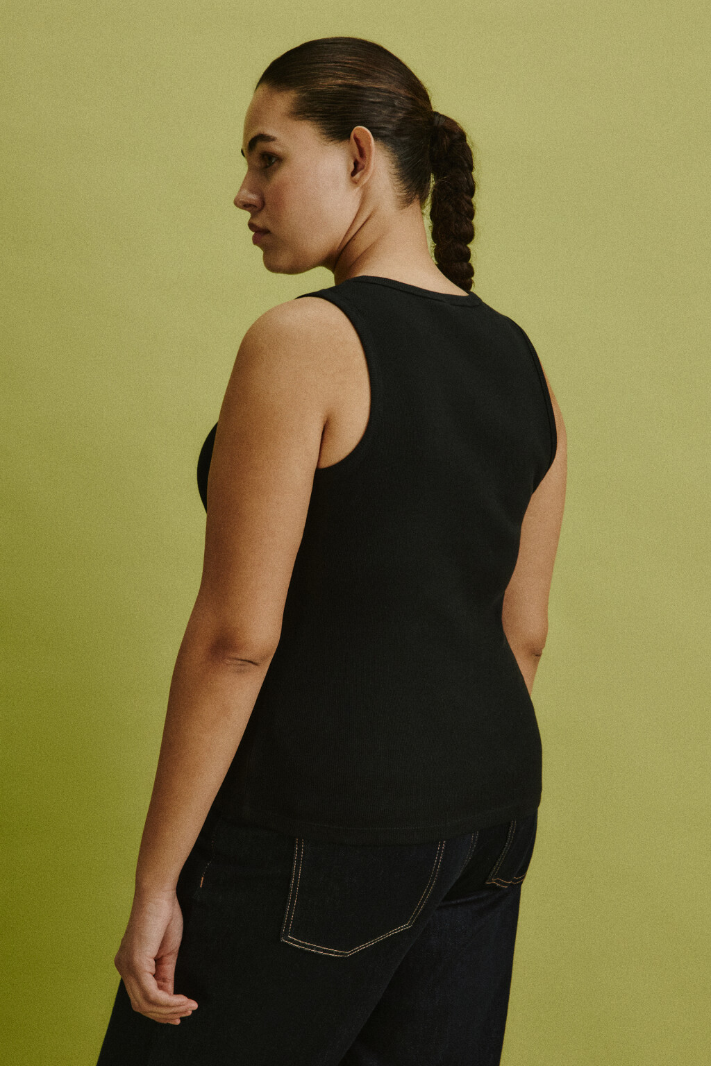 Майка базовая облегающая в рубчик - цвет черный - 3