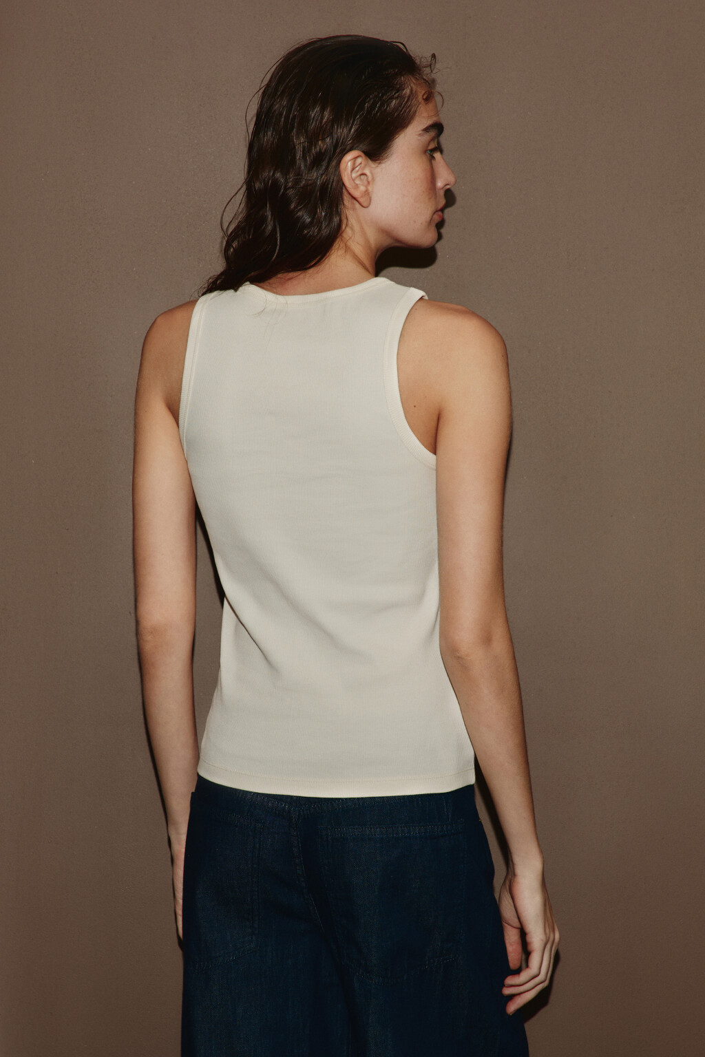 Майка базовая облегающая в рубчик - цвет молочный - 3