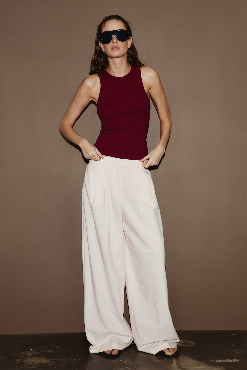 Майка базовая облегающая в рубчик - цвет бордовый - 4