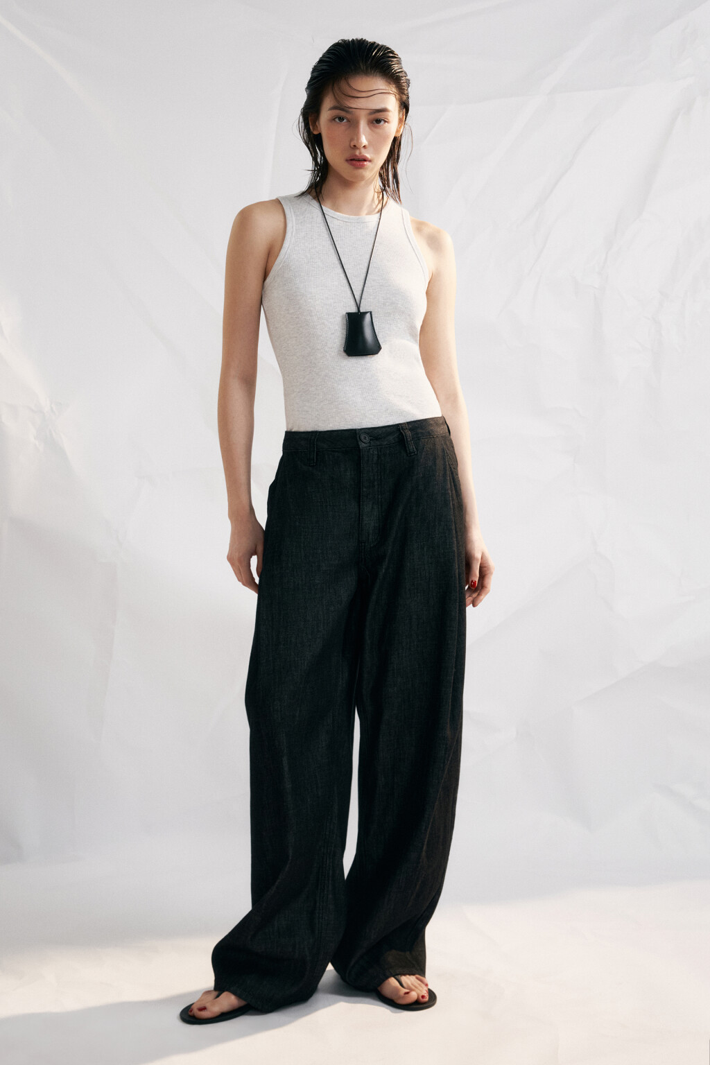 Майка базовая облегающая в рубчик - цвет серый - 4