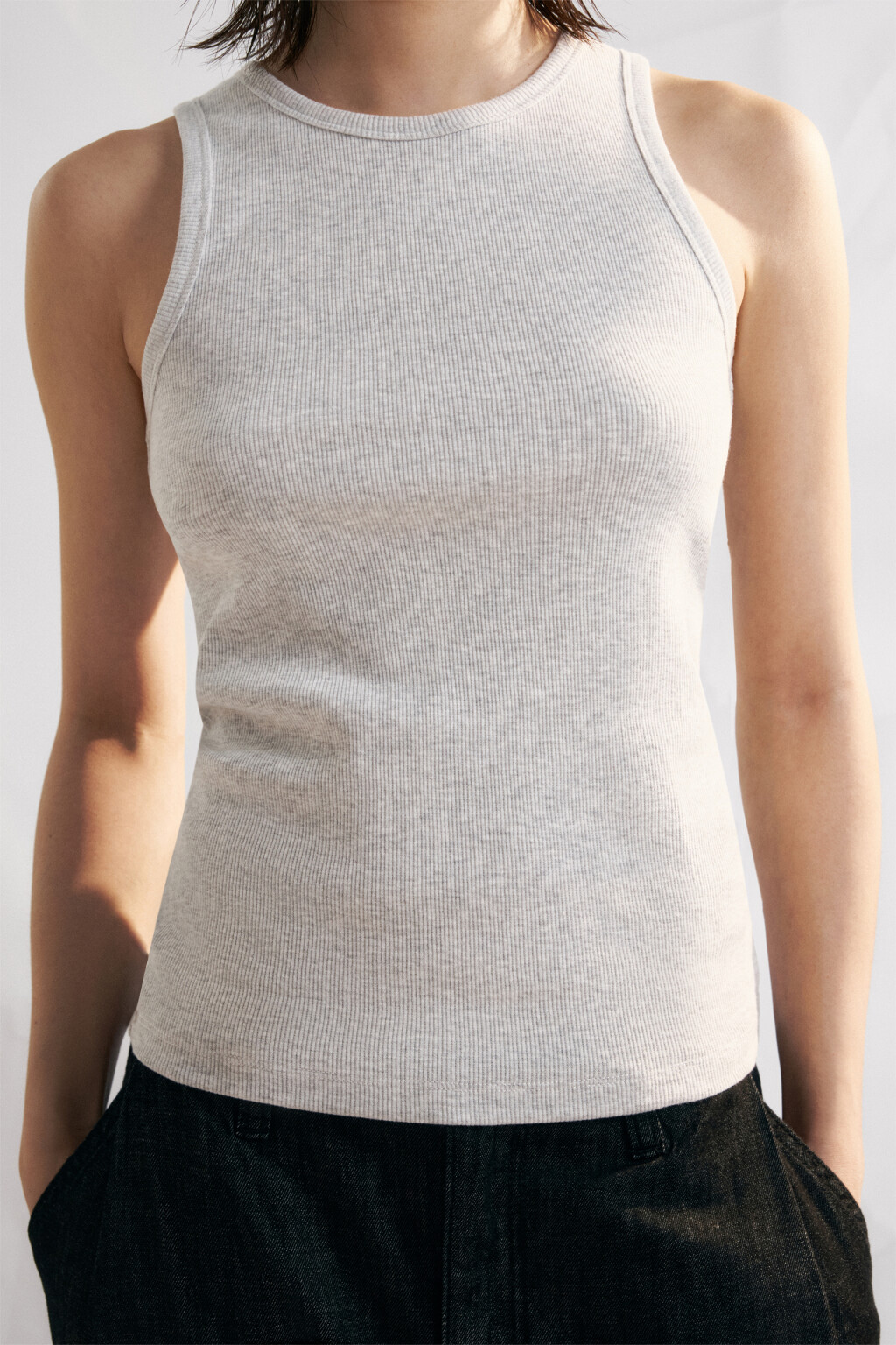 Майка базовая облегающая в рубчик - цвет серый - 5
