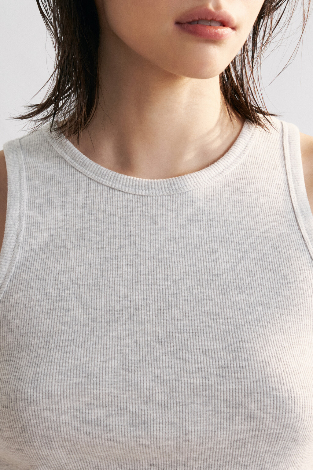 Майка базовая облегающая в рубчик - цвет серый - 6