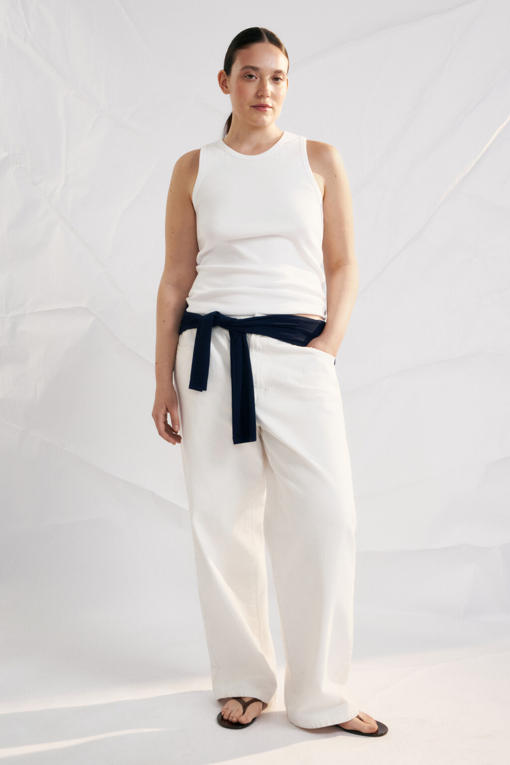 Майка базовая облегающая в рубчик - цвет белый - 4