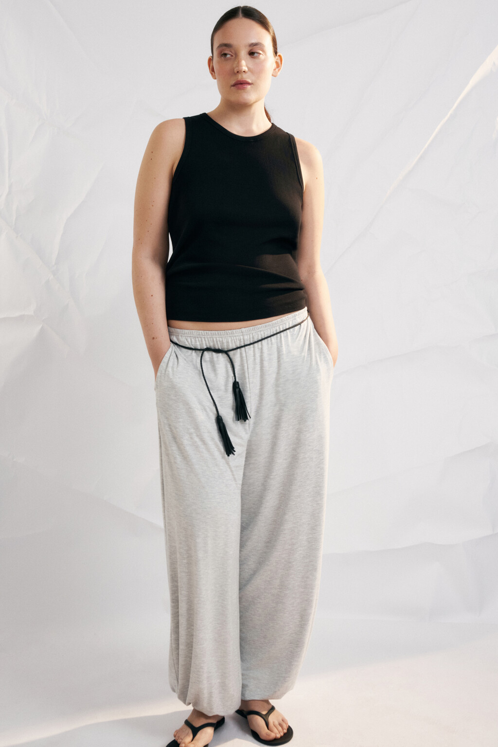 Майка базовая облегающая в рубчик - цвет черный - 1