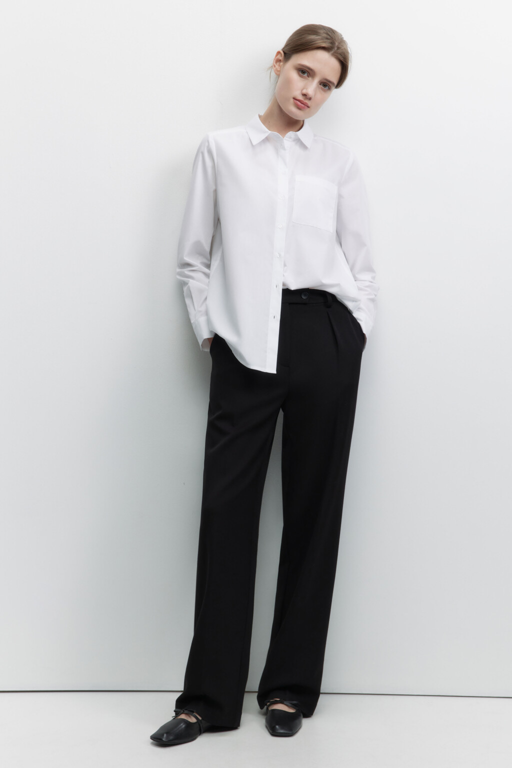 Блузка-рубашка классическая прямая с карманом - цвет белый - 5