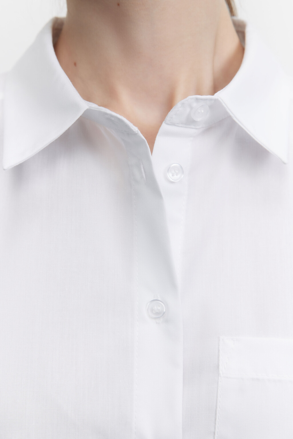 Блузка-рубашка классическая прямая с карманом - цвет белый - 6