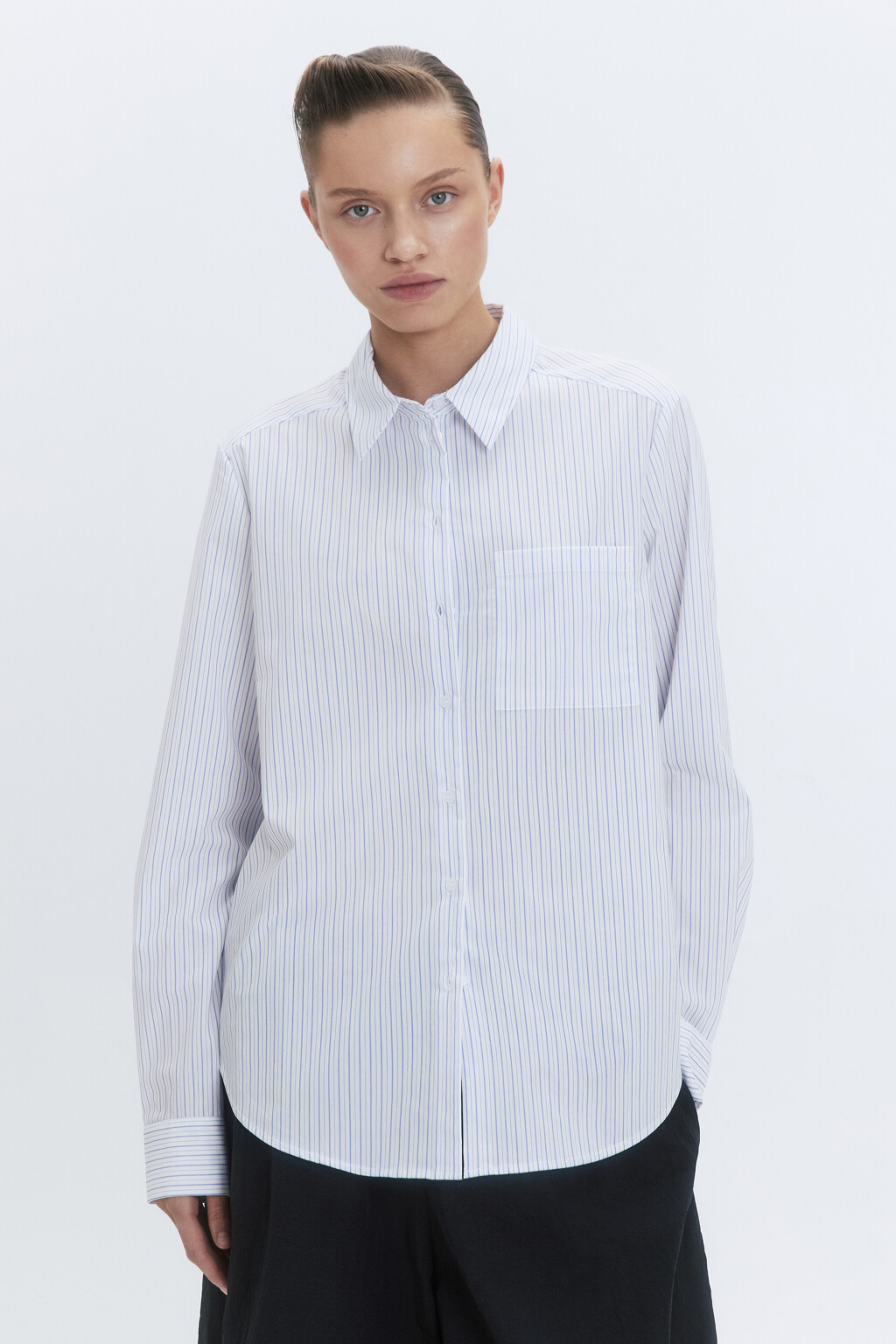 Рубашка regular fit прямая в полоску - цвет белый - 1