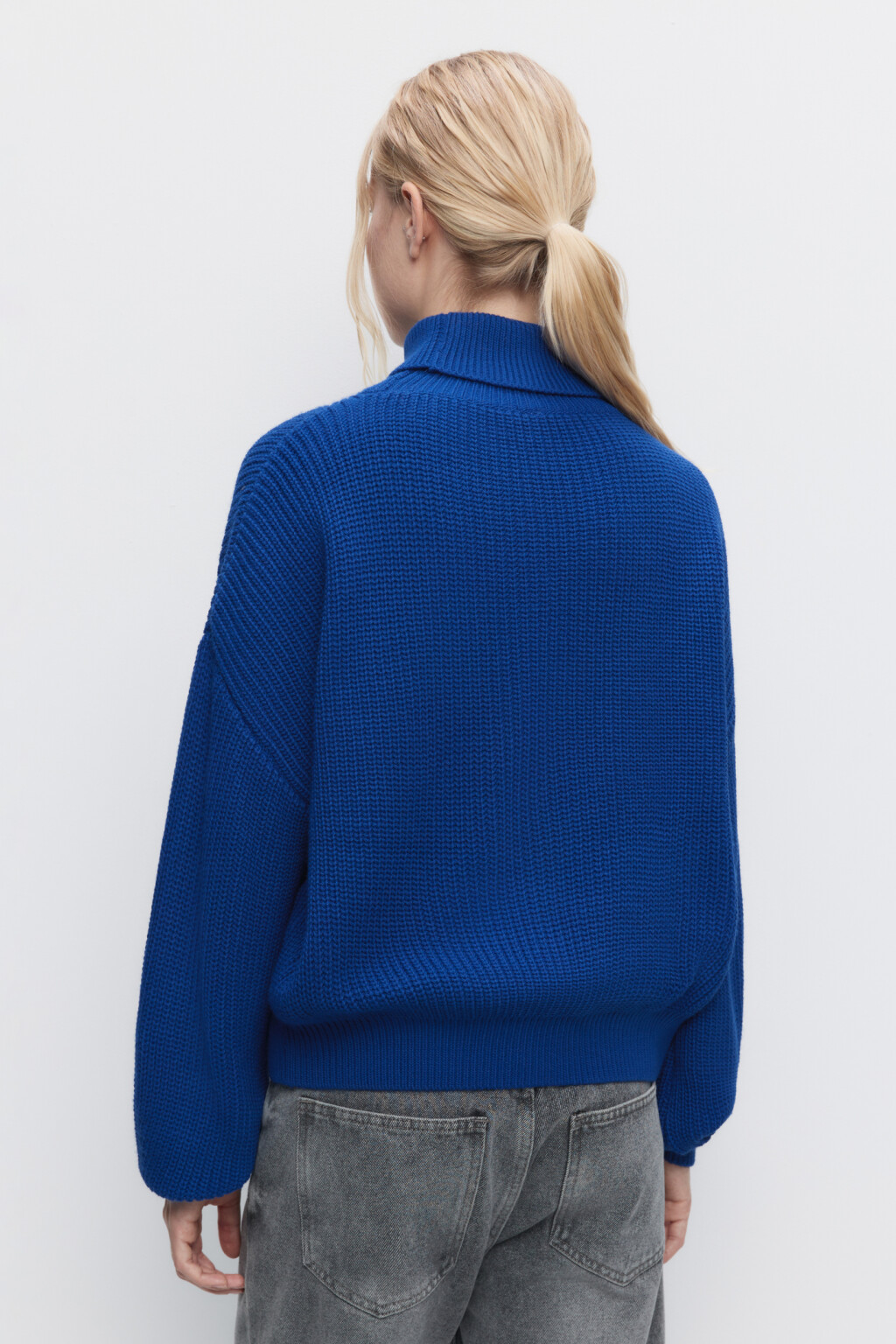 Свитер RibSweater толстой вязки с воротником - цвет синий - 3