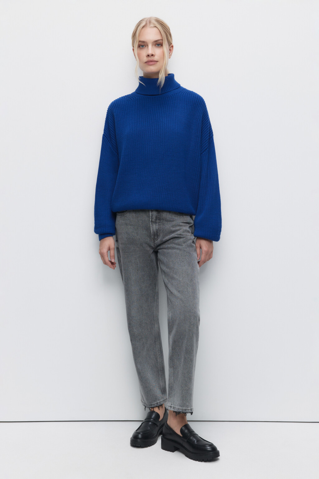 Свитер RibSweater толстой вязки с воротником - цвет синий - 4